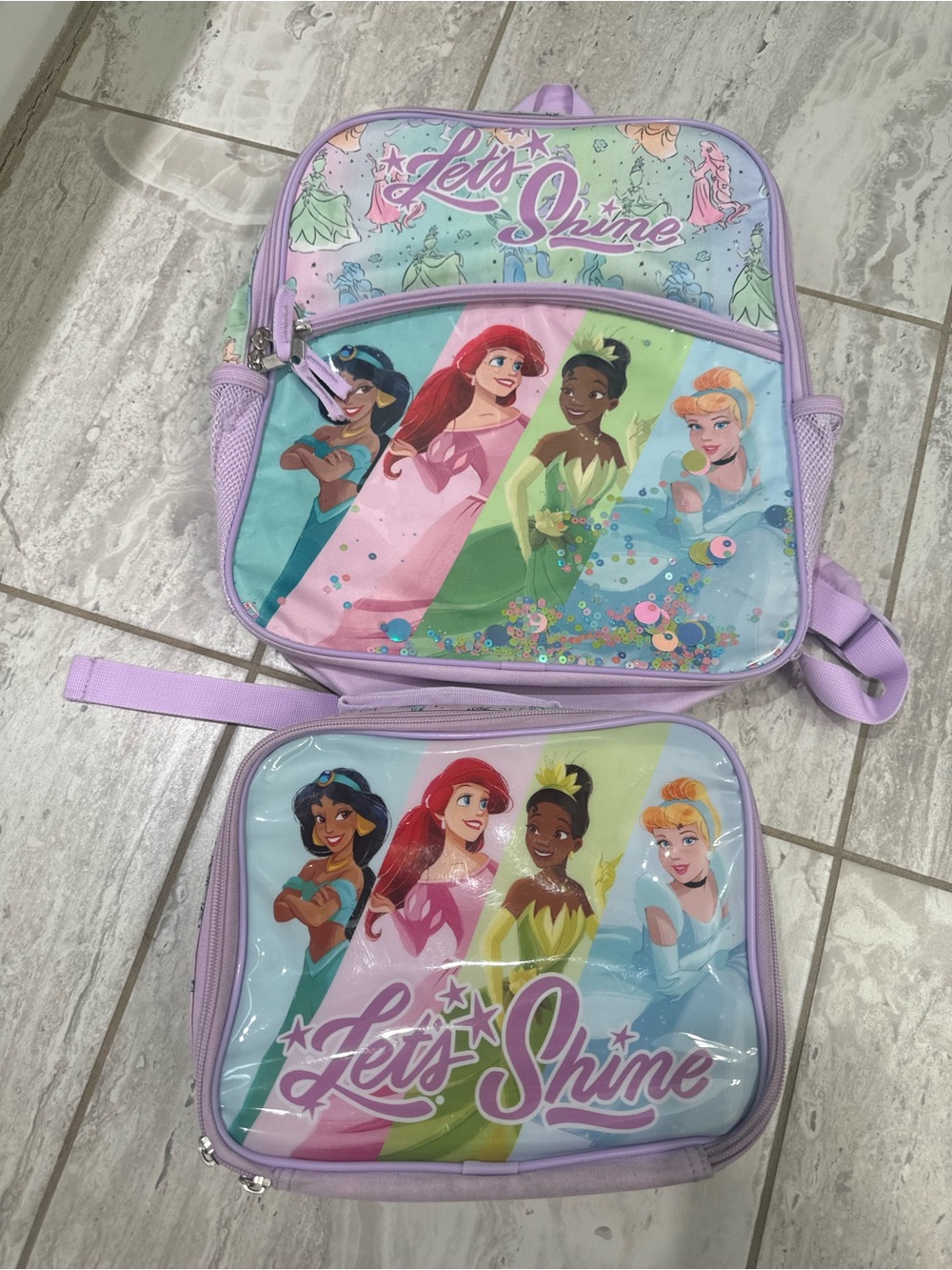 Disney Princess Backpack and Lunchbox Set - Lavender, Mint, Pink, Aqua